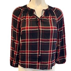 (Sizes PM, PL) Ruff Hewn Black & Red Plaid Blouse